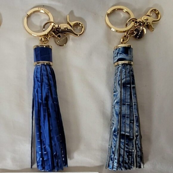 BRAHMIN VINTAGE FAT CHUNKY BLUE IRIS/ AQUARIUS LATTICE KEY CHAIN FOB TASSEL - Picture 1 of 8